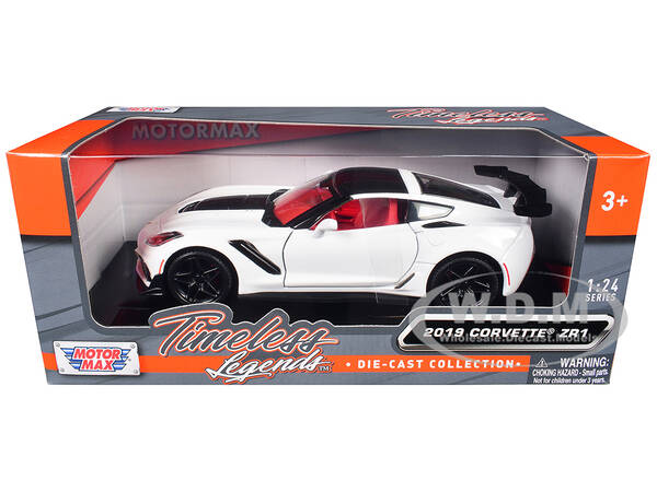 2019 Chevrolet Corvette ZR1 White and Black with Red Interior Timeless Legends Series 1/24 Diecast Model Car by Motormax