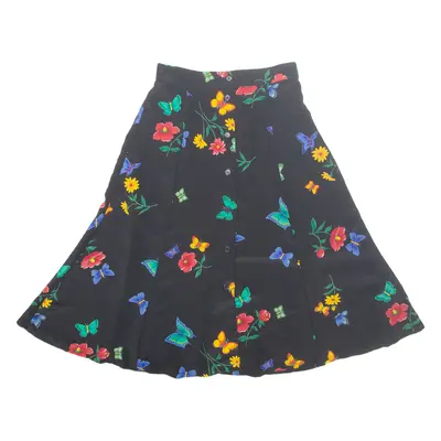 ALFRED DUNNER Womens Flare Skirt Black Midi Floral UK 6