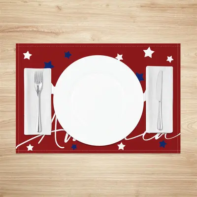 White Red Stars Red American Set Of 4 Placemats - Aperturee