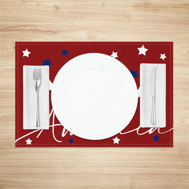 White Red Stars Red American Set Of 4 Placemats - Aperturee