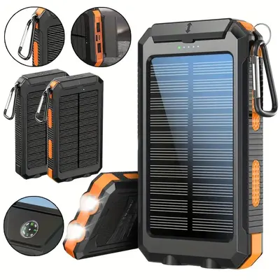 Portable 10000Ah USB Solar Power Bank, Dual 5V USB Ports Output, Durable Camping External Backup Battery Pack with Dual Super...