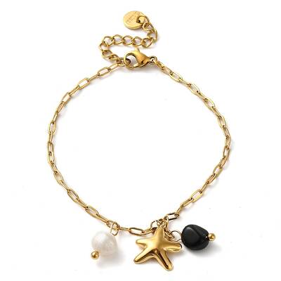 Natural Obsidian & Fresheater Pearl & Starfish Charm Bracelets