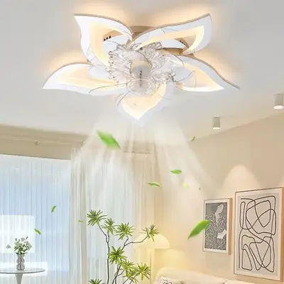 LED Ceiling Flower Ceiling Fans with Lights, Small 24.5 Inch Modern Low Profile Ceiling Fan, Dimmable LED Ceiling Light Fixtu...