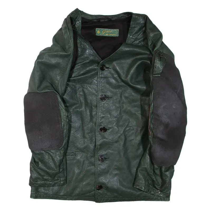 Mens Motorcycle Jacket Green Leather L