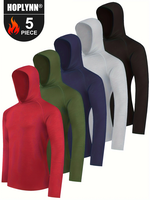 HOPLYNN 5 Pack fathersdaygifts  Men's Athletic Hoodies Long Sleeve Fishing Shirts for Men Sun Protection Shirts Lightweight R...