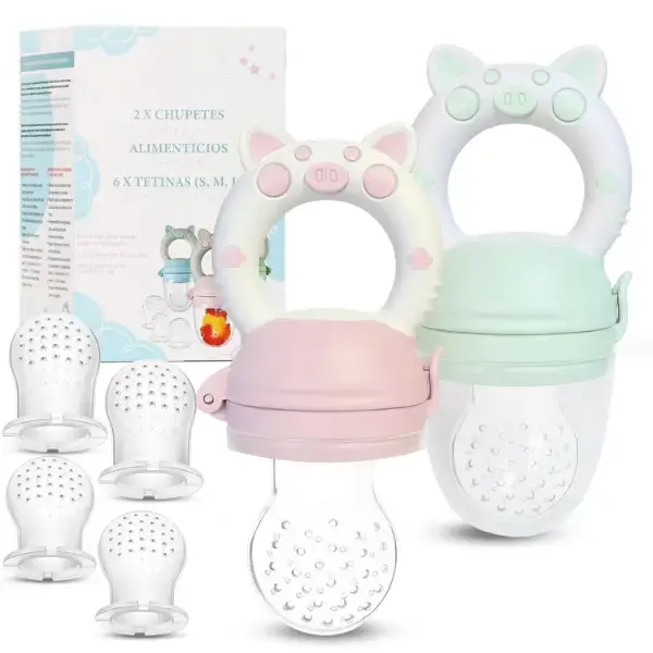 Baby Fruit Feeder Pacifier 2 Pack - Fresh Food Feeder - Silicone Nipple Teething Toy - Silicone Pouches for Toddlers & Kids