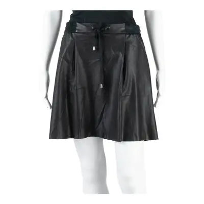 EDC Faux Leather Tie Waist Womens Flare Skirt Black Short UK 8