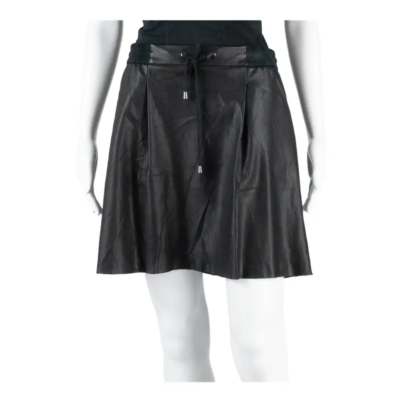 EDC Faux Leather Tie Waist Womens Flare Skirt Black Short UK 8