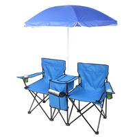 Portable Folding Chair Outdoor 2-Seat Folding Chair with Removable Sun Umbrella