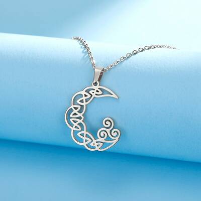 Stainless Steel Viking Triskele Crescent Moon Pendant Cable Chain Necklaces