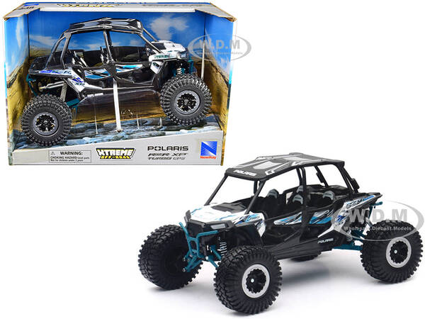 Polaris RZR XP 4 Turbo EPS Sport UTV White with Graphics and Black Top Xtreme Off-Road Series 1/18 Diecast Model by New Ray