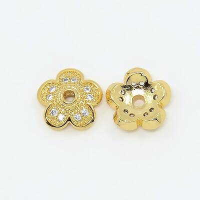 5-Petal Brass Micro Pave Clear Cubic Zirconia Bead Caps