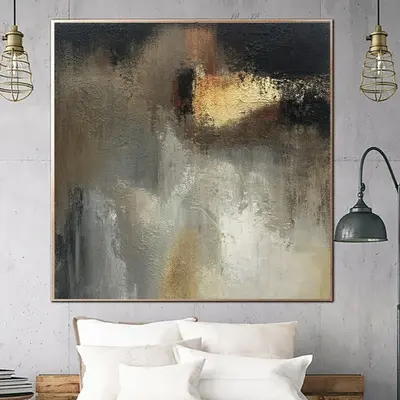 Large Abstract Painting Oil Paintings On Canvas Gray Painting Contemporary Art Gold Painting Original Living Room Wall Art Fr...
