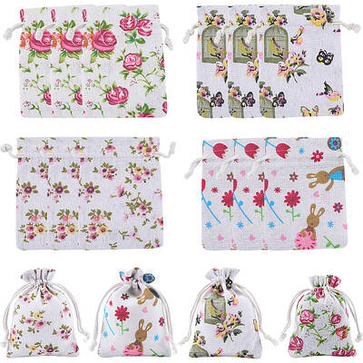 4 Styles Flower Print Burlap Packing Pouches