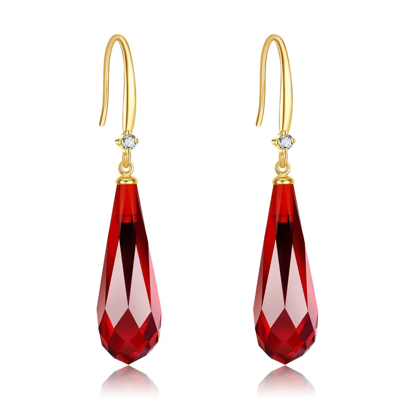 14K Gold Garnet Drop Earrings