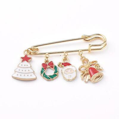 Christmas Theme Brass Safety Brooch