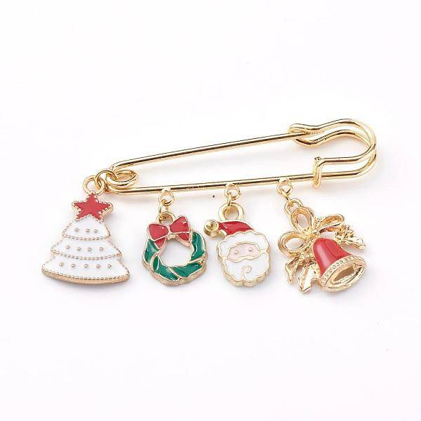 Christmas Theme Brass Safety Brooch