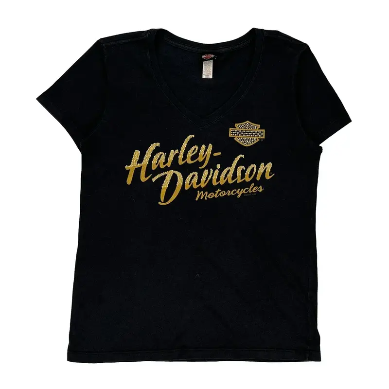 Harley Davidson Graphic T-Shirt - Medium Black Cotton