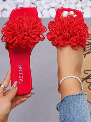 Women's Fashionable Flower Decorated Slide Sandals, Casual Comfortable Flat Sandals for Summer, Lightweight Breathable Shoes ...