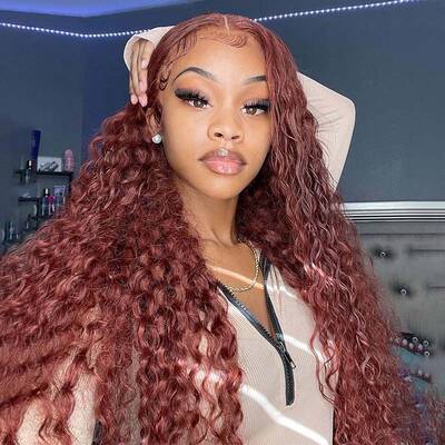 ISEE Reddish Brown 13*4 Water Wave Transparent Lace Wig