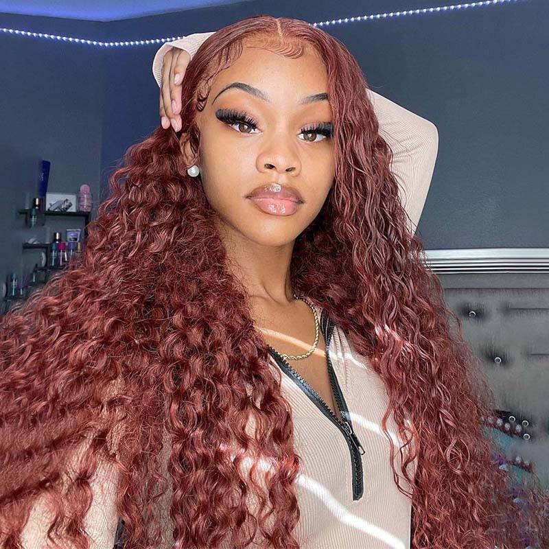 ISEE Reddish Brown 13*4 Water Wave Transparent Lace Wig