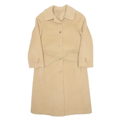 CREATION SUISSE Belted Womens Overcoat Coat Beige Wool 90s S