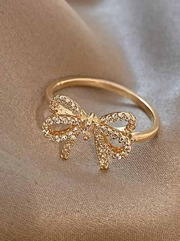 Fashion Bow Decorated Ring, 2024 New Style Elegant Rhinestone Decor Jewelry for Women for Party, Daily Clothing Decor, Trendy...