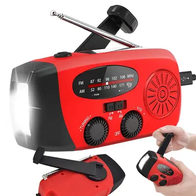 Portable Solar Powered Radio, Multifunctional Emergency Hand Crank Radio with 3 LED Flashlight, AM/FM/NOAA Weather Band Radio...