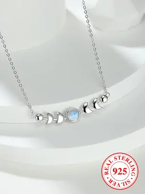 S925 Sterling Silver Moon Design Pendant Necklace, Simple Style Necklace for Women & Girls, Fashion Jewelry for Party, Daily,...