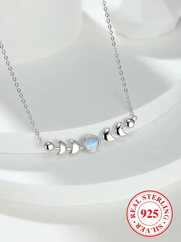 S925 Sterling Silver Moon Design Pendant Necklace, Simple Style Necklace for Women & Girls, Fashion Jewelry for Party, Daily,...