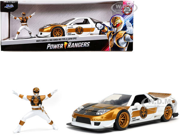 2002 Honda NSX Type-R Japan Spec RHD (Right Hand Drive) and White Ranger Diecast Figurine \