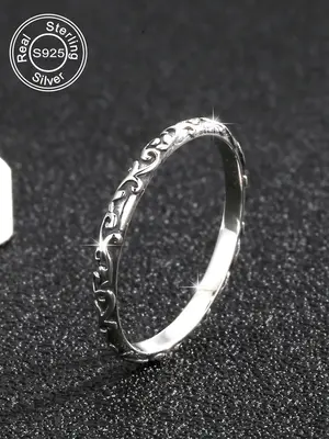 925 Sterling Silver Vintage Flower Engraved Silver Rings, Luxury Jewelry, Simple Ring for Women & Men, Exquisite Jewelry for ...