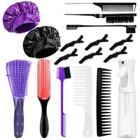 New launch of new pink hair dye brush set 16 wide tooth combs hair detangling comb satin equivalent brush edge tool set for c...