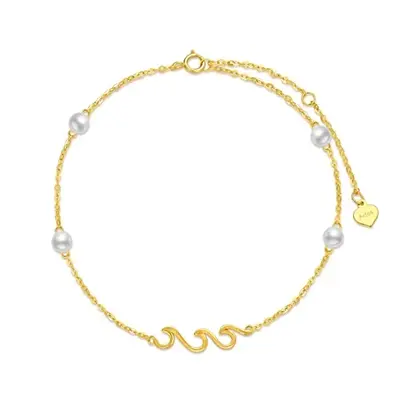 14K Gold Pearl Spray Charm Bracelet