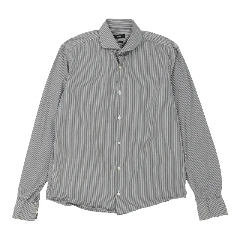 Slim Fit Hugo Boss Striped Shirt - Medium Grey Cotton