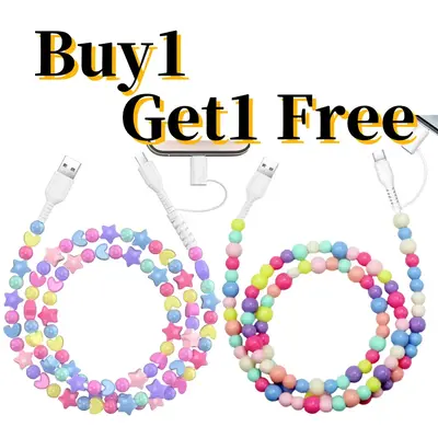 【Buy 1 Get 1 Free】Pearl-Decorated Charging Cable - Compatible with all devices USB-C and Lightning interfaces 2-in-1 data...