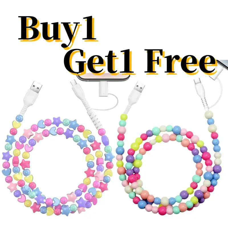 【Buy 1 Get 1 Free】Pearl-Decorated Charging Cable - Compatible with all devices USB-C and Lightning interfaces 2-in-1 data...