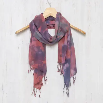 NOVICA Fantastic Colors Tied-Dyed Cotton Wrap Scarf in Pink and Purple from Thailand
