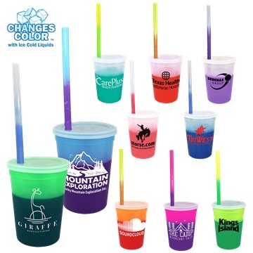 250 Custom Mood 12 oz Stadium Cup Straw Lid Set - Color Changing & ...
