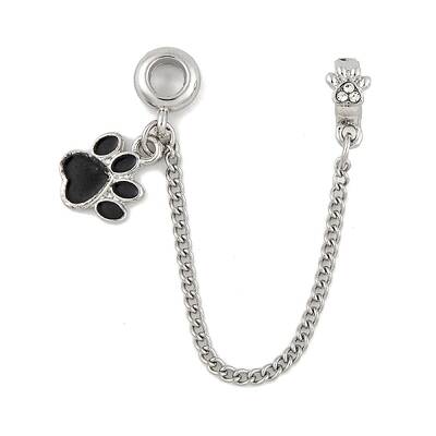 Rack Plating Paw Print Alloy Black Enamel European Safety Chains