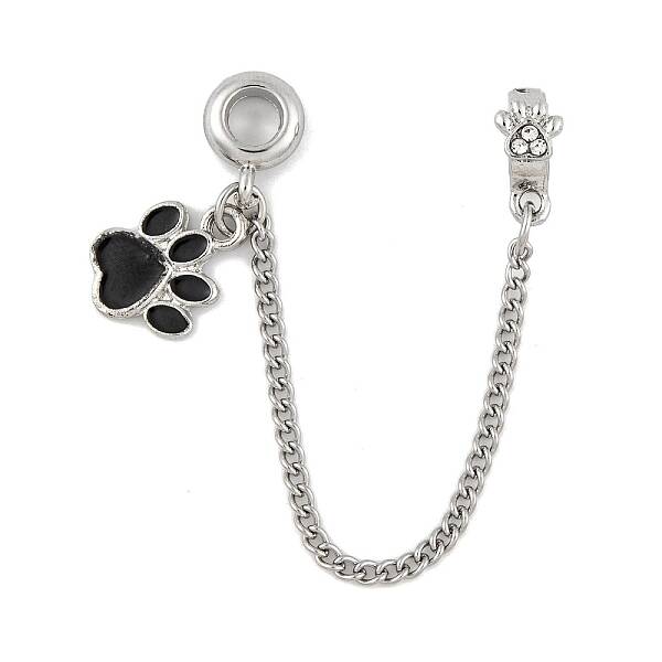 Rack Plating Paw Print Alloy Black Enamel European Safety Chains