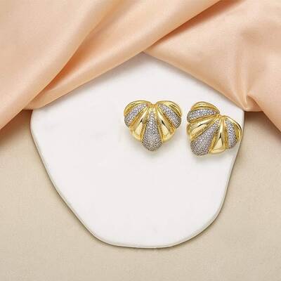 Brass Micro Pave Clear Cubic Zirconia Stud Earrings for Women