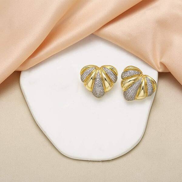 Brass Micro Pave Clear Cubic Zirconia Stud Earrings for Women