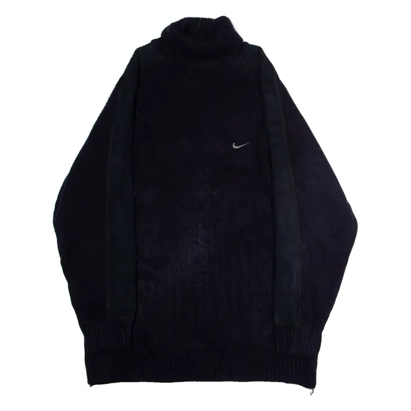 NIKE Mens Jumper Blue Roll Neck Chunky Knit Wool L