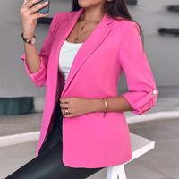 ChicMe Women's Notched Collar Roll Up Sleeve Blazer Open Front Work Coat
