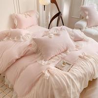 Solid Color Ruffle Trim Bedding Set, 3 Counts/set Including Duvet Cover & Pillowcase without Filler, Soft Comfortable Bedding...