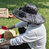 Outdoor Fishing Hat, Solar & Usb Charging Waterproof Men's Sun Hat with 2 Solar Fans, Wide Brim Sun Hat for Hiking, Camping, ...