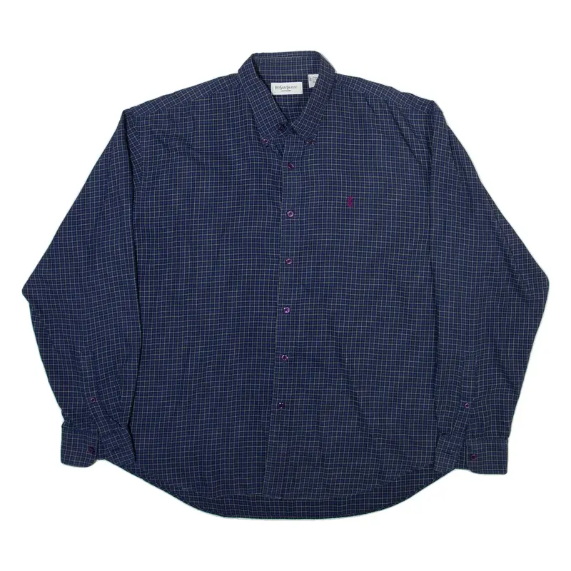 YVES SAINT LAURENT Mens Shirt Blue Check Long Sleeve XL