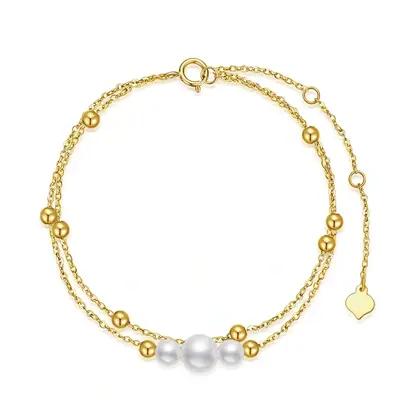 14K Gold Pearl Bead Layerered Bracelet