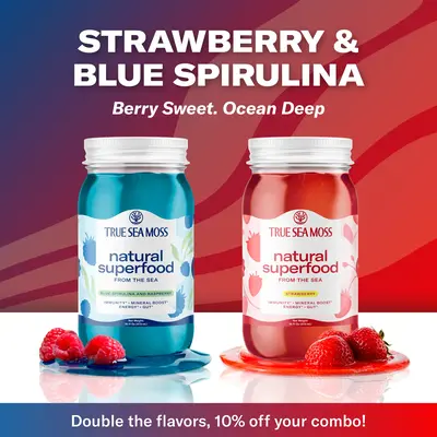 TrueSeaMoss 2-Bottle Bundle: Blue Spirulina-Raspberry & Strawberry – Wildcrafted Irish Sea Moss Gel –  Rich in Minerals &...